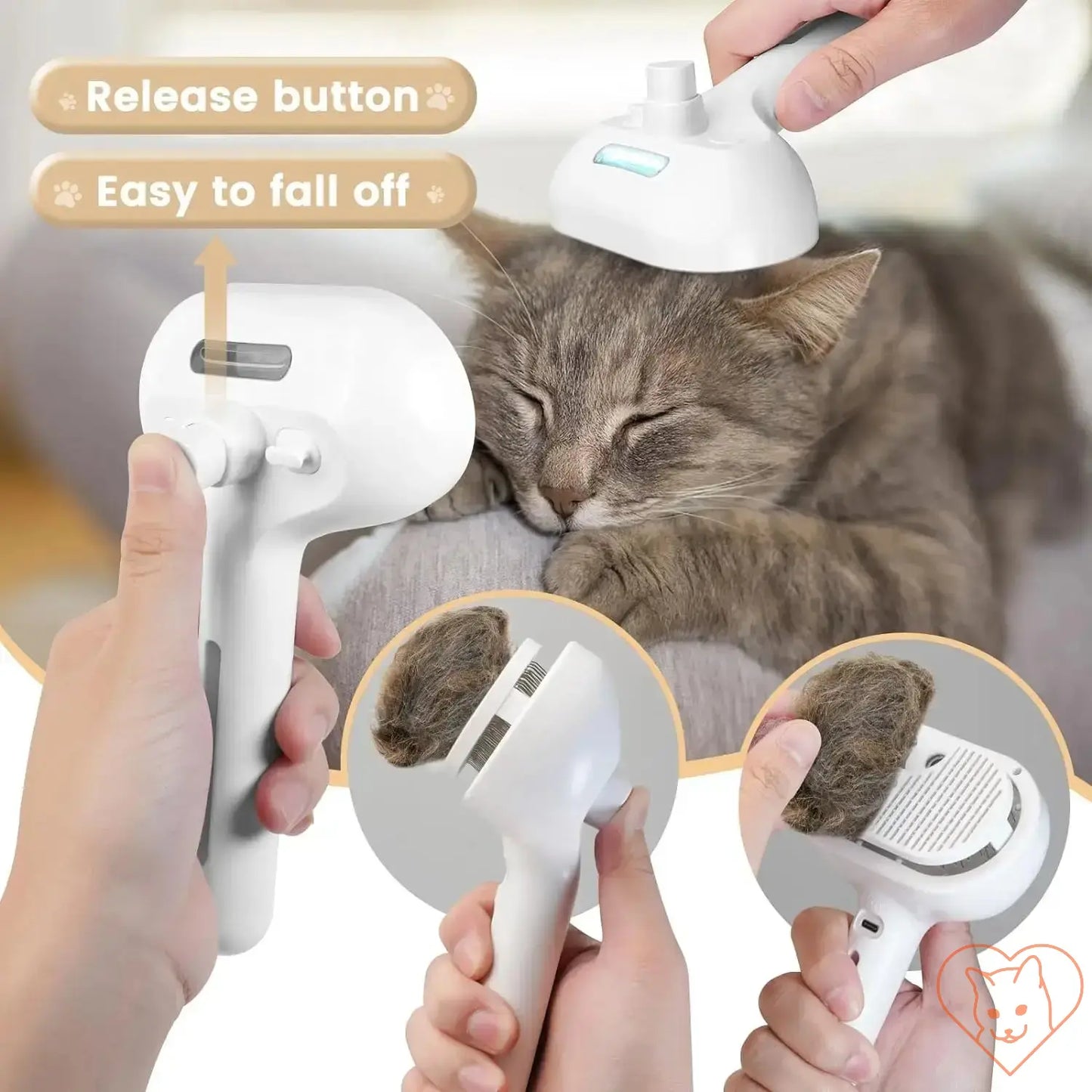 Cat Spray Grooming Comb with release button, designed for easy grooming and maintenance of your cat's coat.