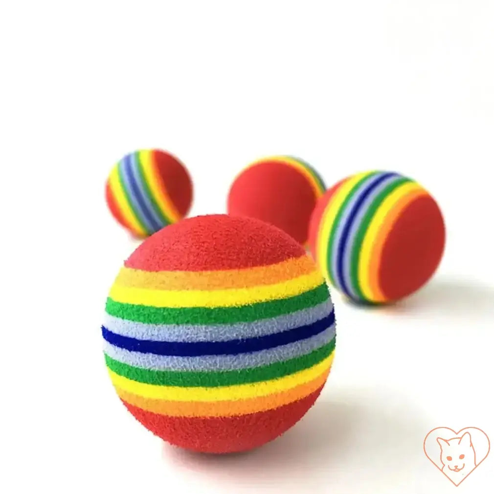 Colorful Rainbow Cat Fetch Balls made of EVA material for indoor play and teething relief. Vibrant design for feline entertainment.