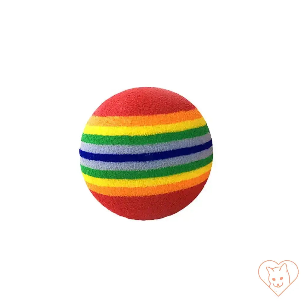Colorful rainbow cat fetch ball made of durable EVA material, perfect for indoor play and teething relief.