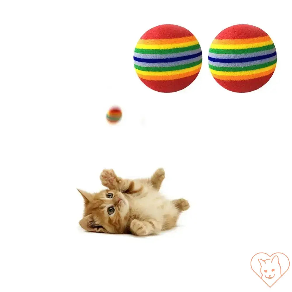 Colorful Rainbow Cat Fetch Ball with cat playing, perfect interactive toy for fun and teething relief.