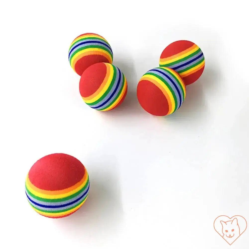 Colorful rainbow cat fetch balls made of durable EVA, perfect for indoor play and teething relief for cats.