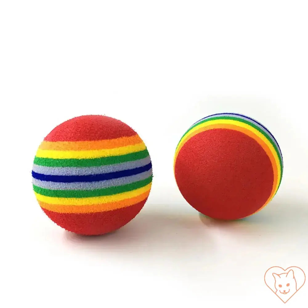 Colorful rainbow cat fetch balls made from durable EVA material, perfect for teething and playtime activities.