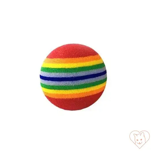 Colorful rainbow cat fetch ball made of EVA material, featuring vibrant stripes for interactive play and teething relief.