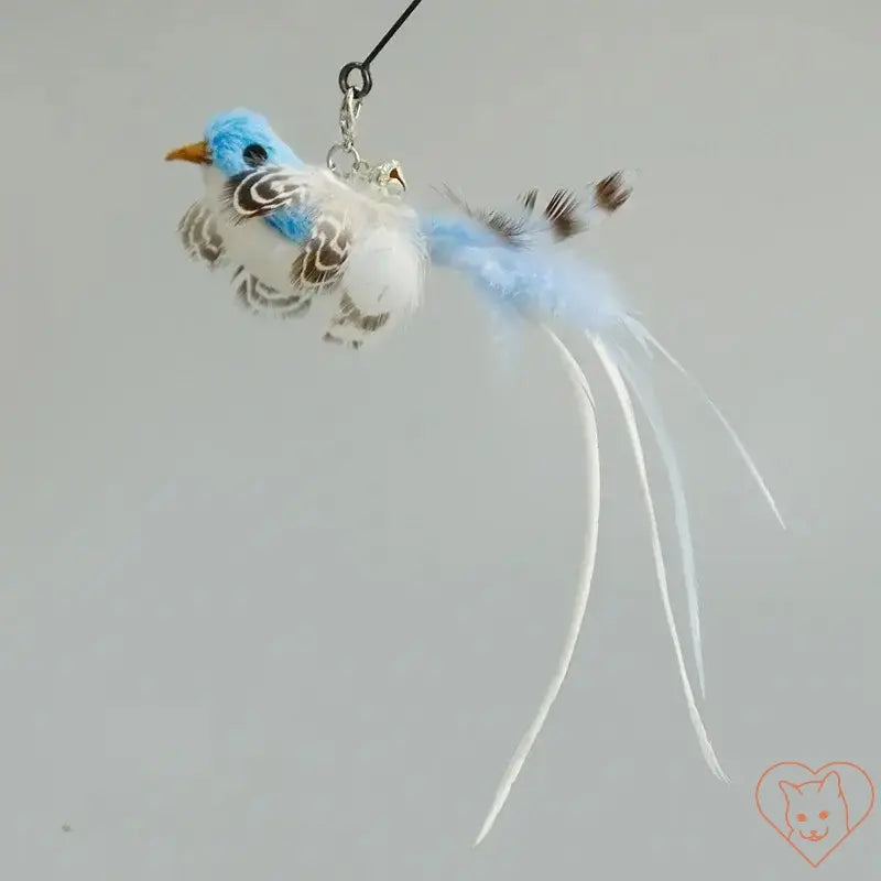 Colorful feather bird toy attachment for cat wands, designed for interactive play and entertainment.