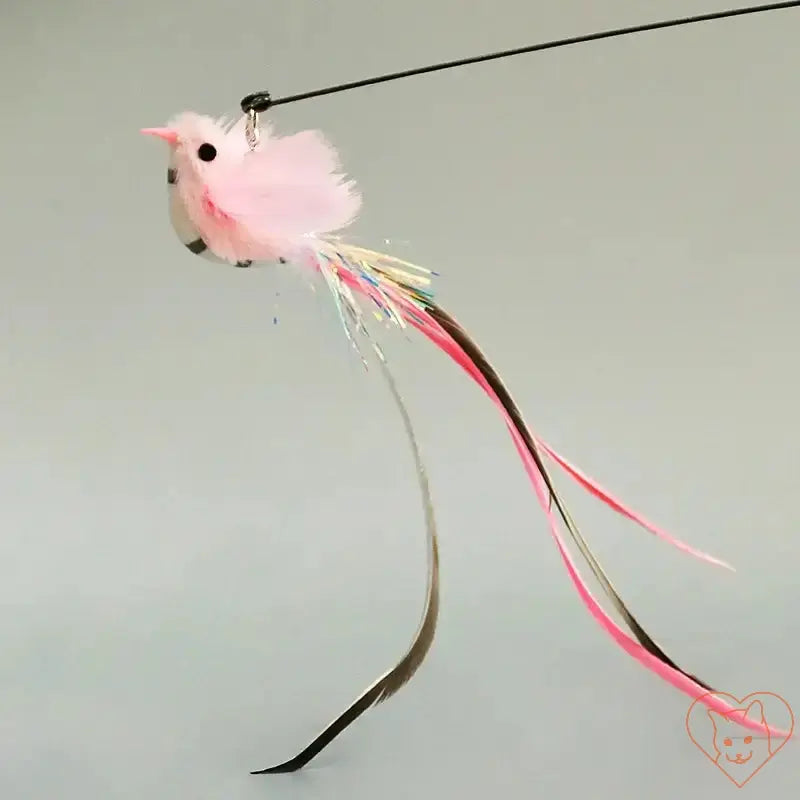 Hands-Free Feather Cat Wand with colorful feathers and ribbons, designed for interactive cat playtime.