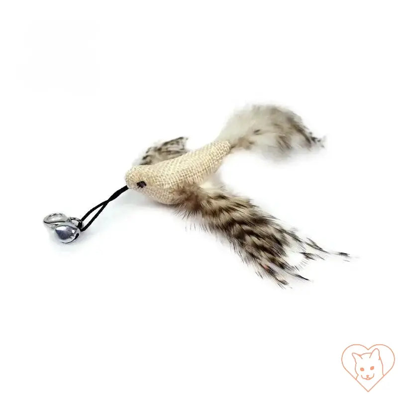 Hands-free feather toy for cats with bell, designed to stimulate play and natural hunting instincts.