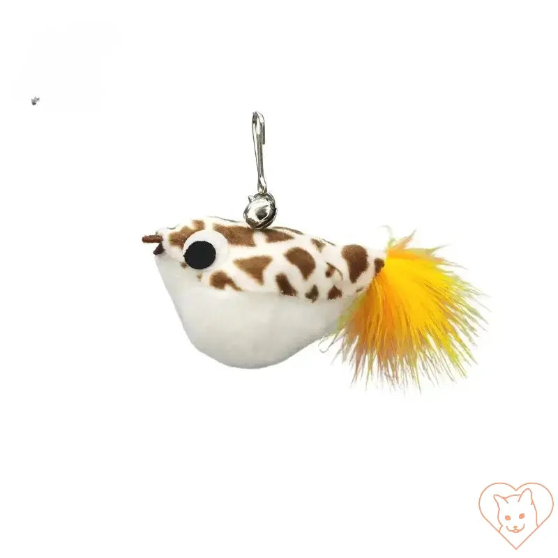 Colorful plush toy fish with giraffe pattern and yellow tail, perfect for cat playtime or as a pet accessory.