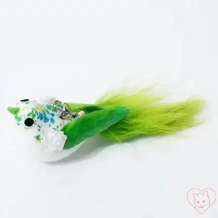 Colorful feathered attachment for hands-free cat wand, designed to engage cats in playful, interactive sessions.