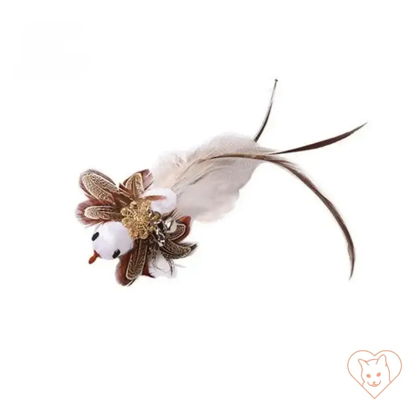 Interactive cat toy with feathers and a decorative design for engaging playtime and stimulation.