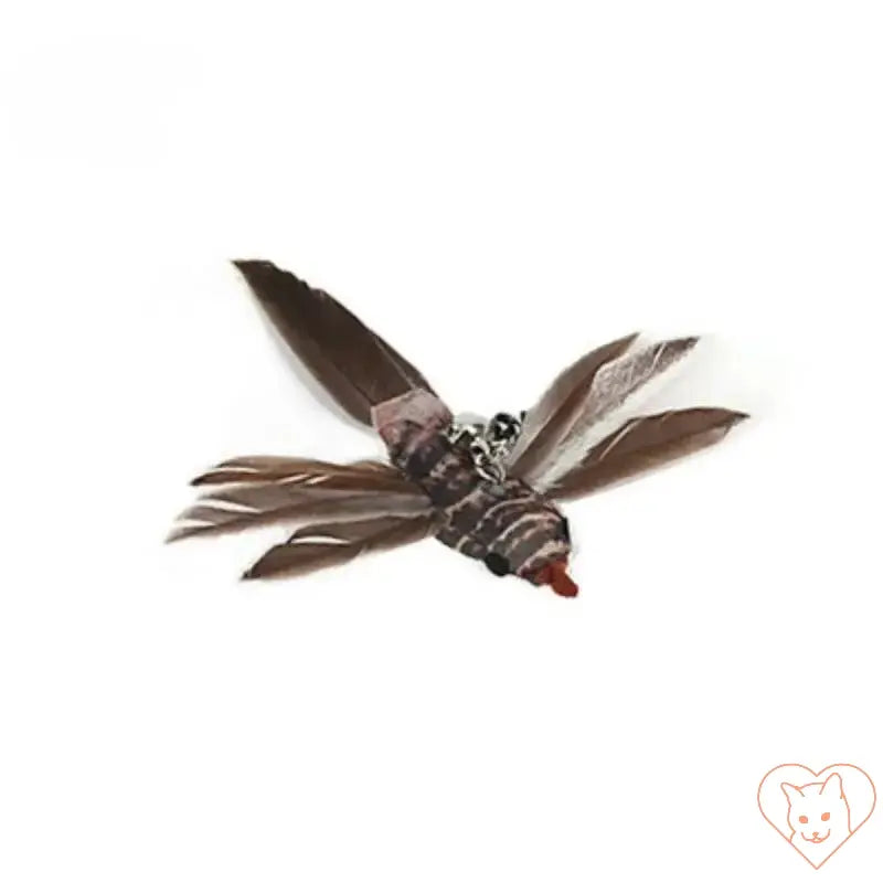 Hands-free feather attachment for cat wand featuring colorful feathers and a bell, designed for interactive play.
