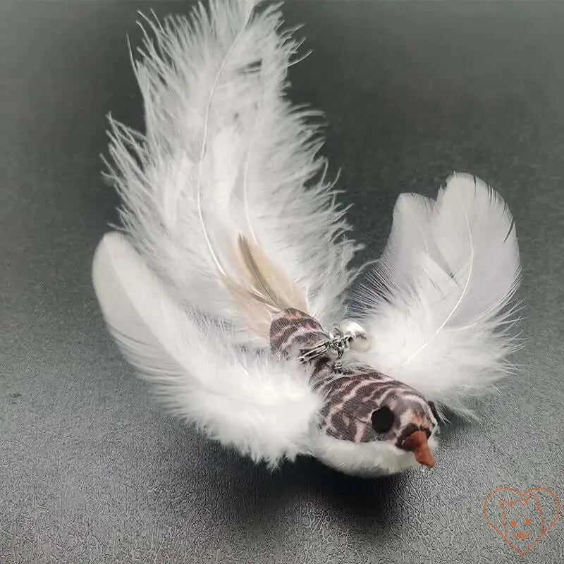 Hands-Free Feather Cat Wand with Bell, featuring colorful feathers and a realistic bird design, perfect for cat playtime.