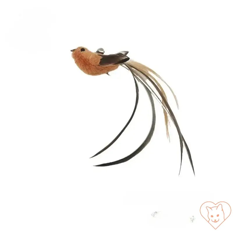 Colorful feather toy resembling a bird for stimulating cat play and hunting instincts.