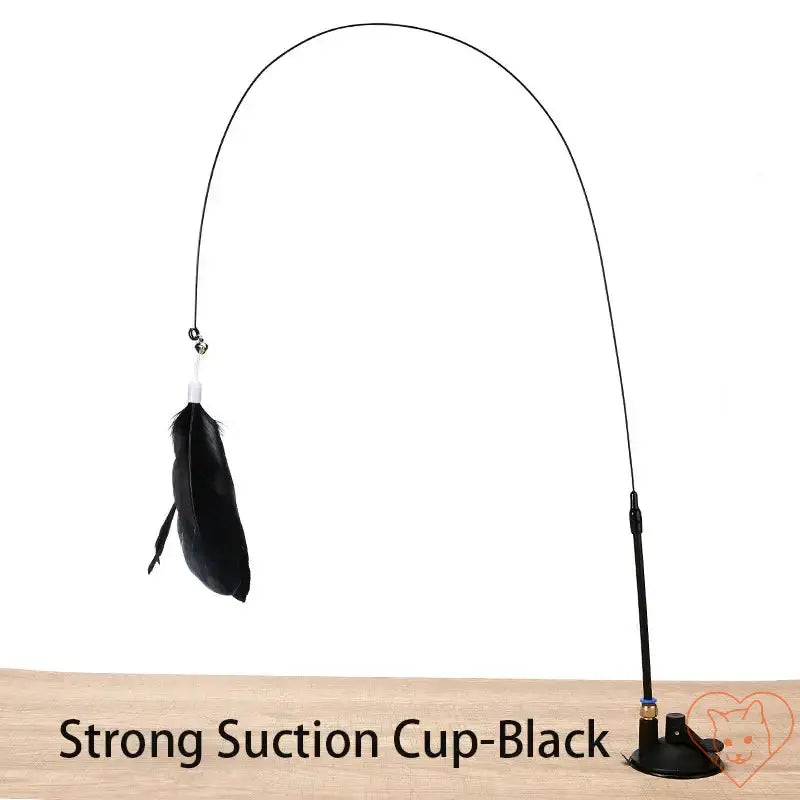 Interactive Feather Cat Wand with strong black suction cup for engaging feline play and exercise.