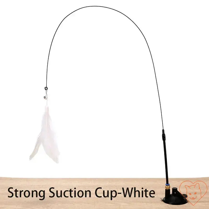 Interactive Feather Cat Wand with Suction Cup for playful feline fun and exercise.