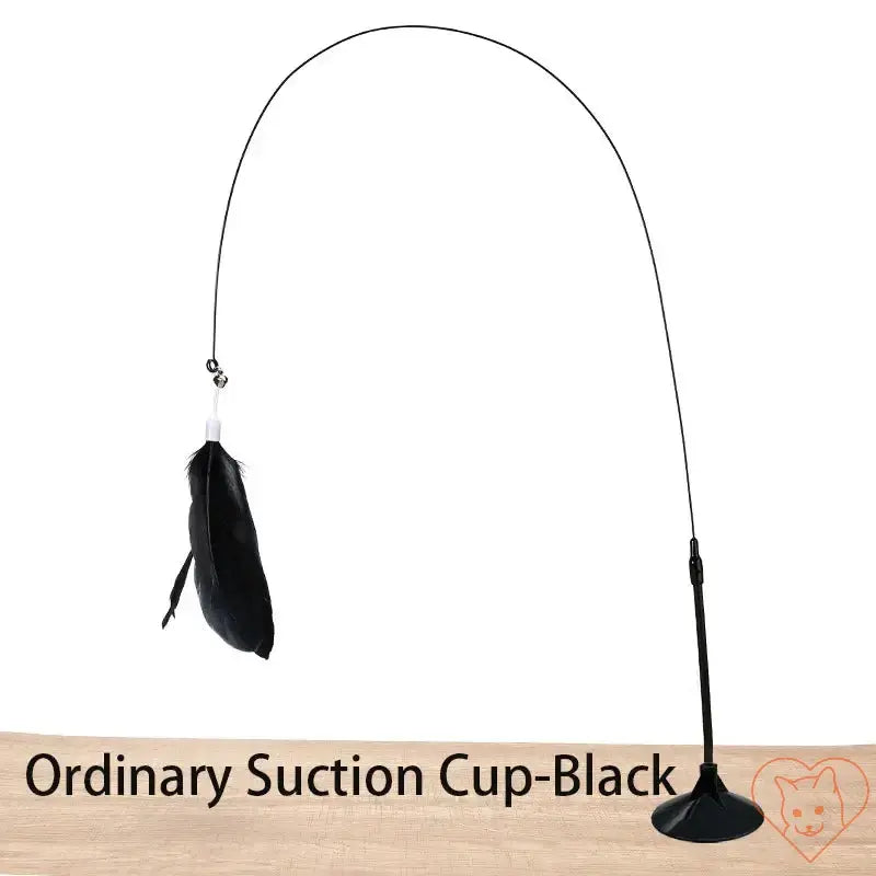 Interactive Feather Cat Wand with black suction cup for engaging play and exercise.
