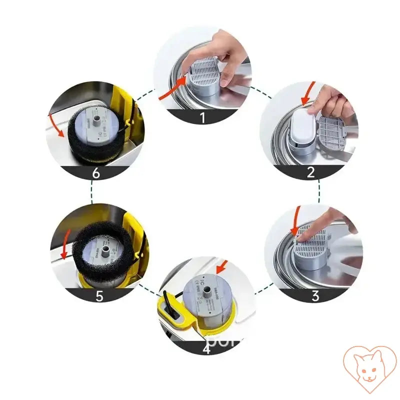 Step-by-step guide for replacing filters in a cat water fountain, ensuring fresh water for your pet.