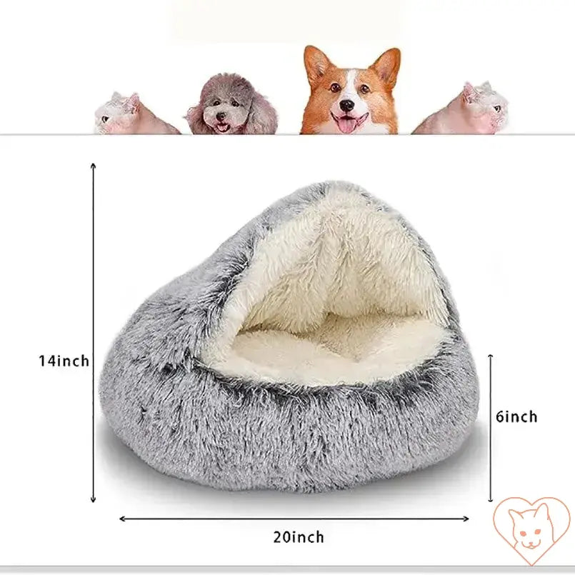 Soft Plush 2-in-1 Cat Bed with Cover, cozy warm design, dimensions 20x14x6 inches, perfect for small cats and dogs.