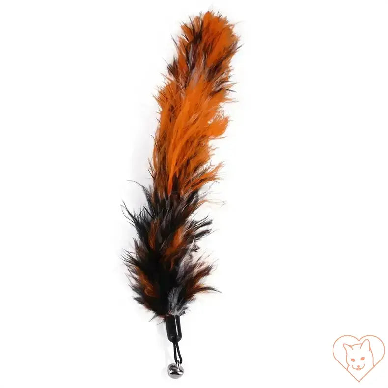 Colorful orange and black feather replacement head for cat toy, designed for interactive play and stimulation.