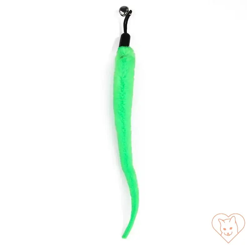 Bright green retractable cat toy stick with bell, perfect for interactive play and engaging your cat's instincts.