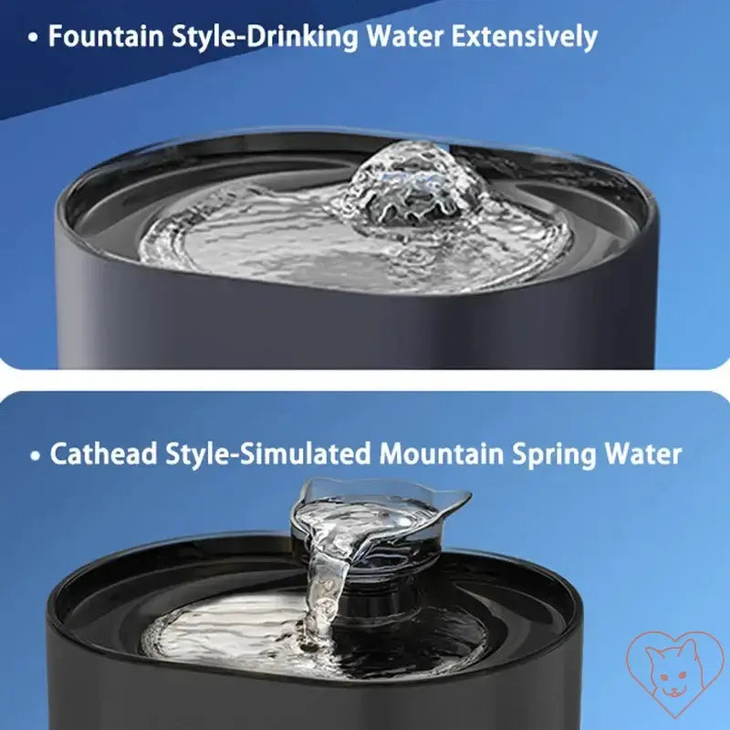 Image of a cat water fountain showcasing fountain and cat ear water flow styles.