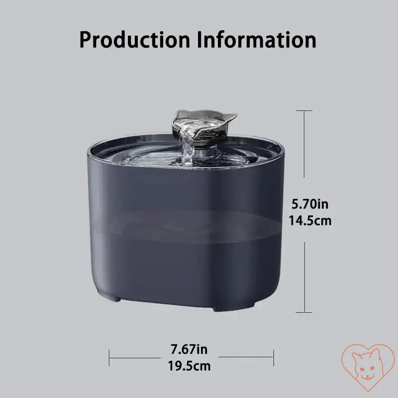 2.2L Cat Water Fountain dimensions: 7.67in x 5.70in; features a cat ear design and advanced filtration system.