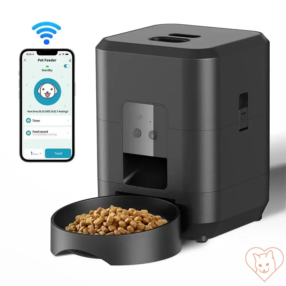 2L Smart Automatic Pet Feeder with Wi-Fi and APP control for pets, featuring a bowl filled with dry food.