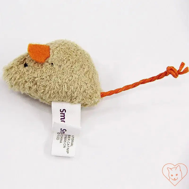 Plush simulation mouse toy for cats with orange accents, perfect for interactive play and engagement.