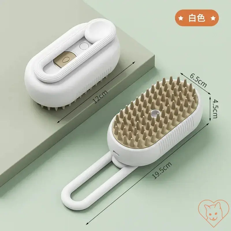 3-in-1 Cat Steam Brush featuring soft bristles, ergonomic design for pet grooming, lint removal, and massaging.