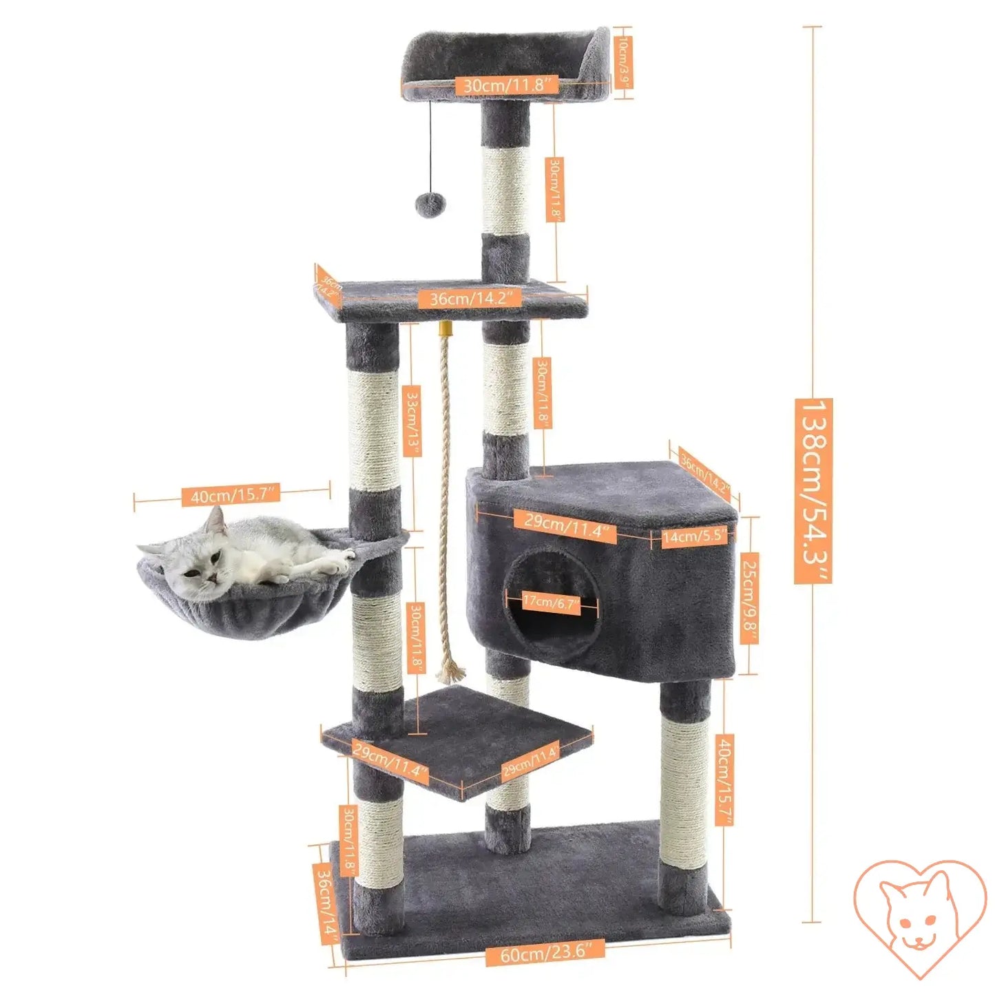 68-Inch multi-level cat tree tower with condos, sisal posts, and perch for climbing and napping.