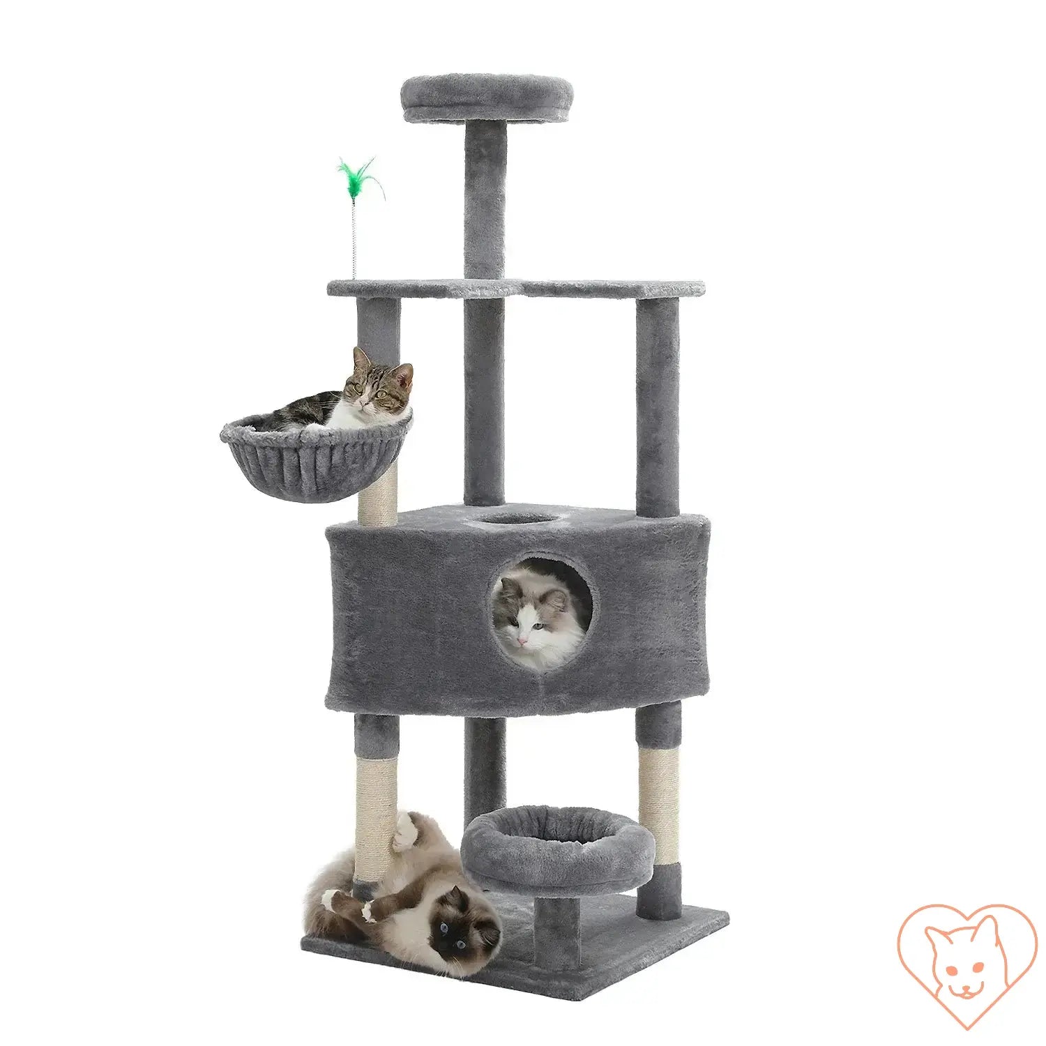 68-Inch Multi-Level Cat Tree Tower with condos, sisal posts, and playful cats lounging and relaxing.