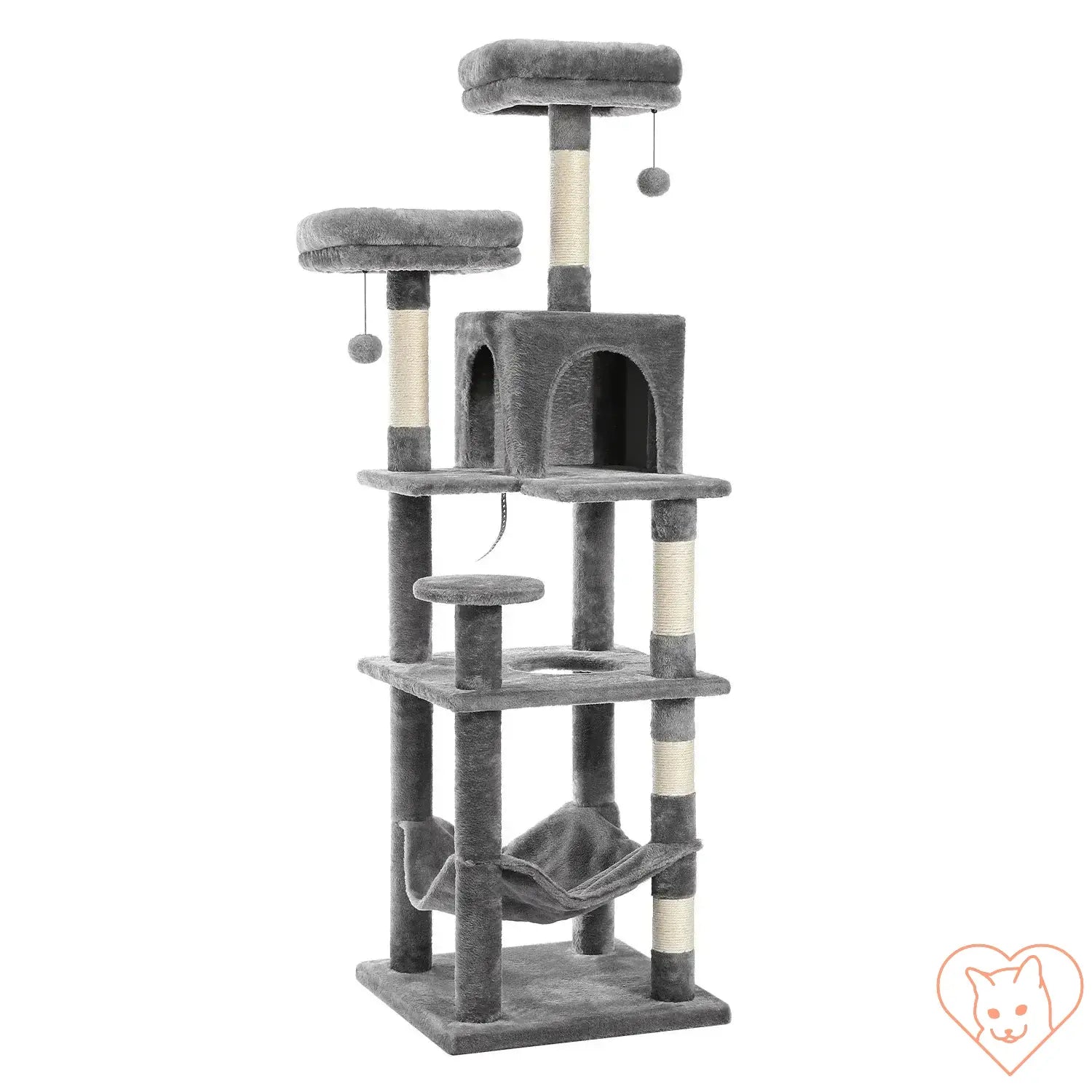 68-Inch multi-level cat tree tower in gray with condos, scratching posts, and a spacious perch for playful cats.