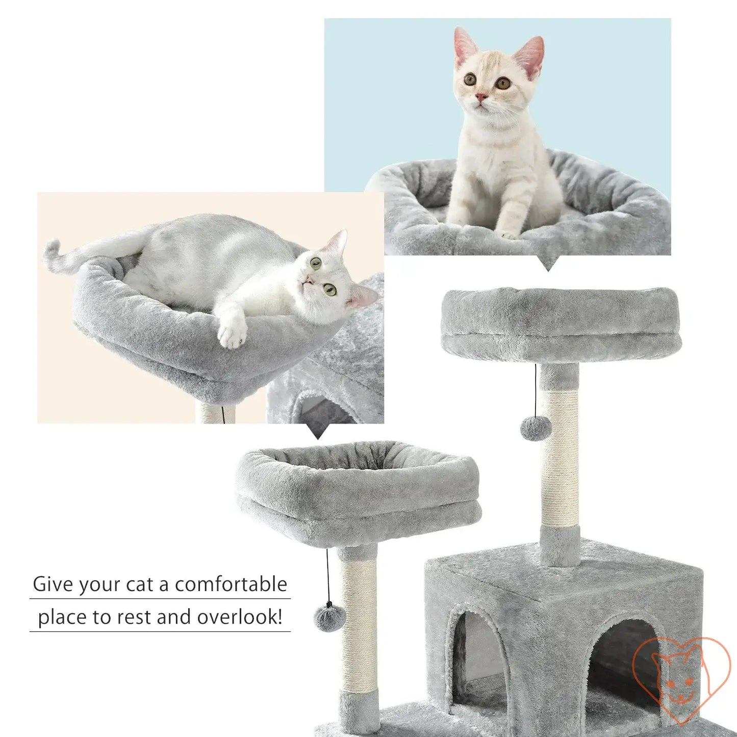 Comfortable 68-inch multi-level cat tree with condos and plush perch for cats to rest and play.