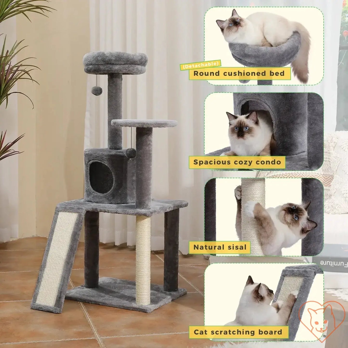 68-inch multi-level cat tree tower featuring cushioned bed, cozy condo, sisal scratching posts, and spacious perch for cats.