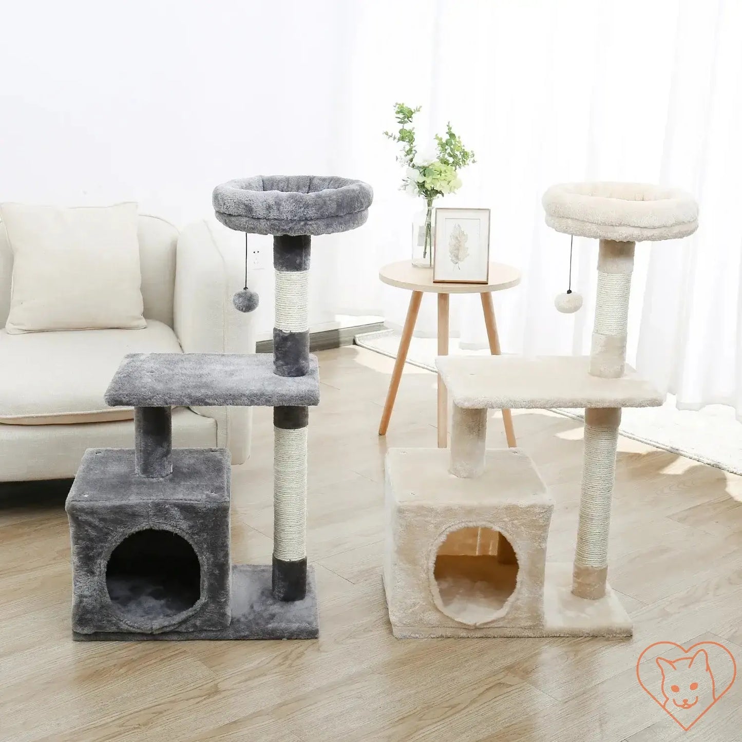 Stylish 68-inch multi-level cat tree tower with condos, sisal posts, and perches in a cozy living room setting.