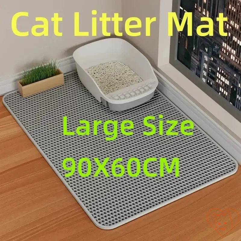 90x60CM cat litter mat in a modern home setting, showcasing waterproof and non-slip features for easy cleanup.