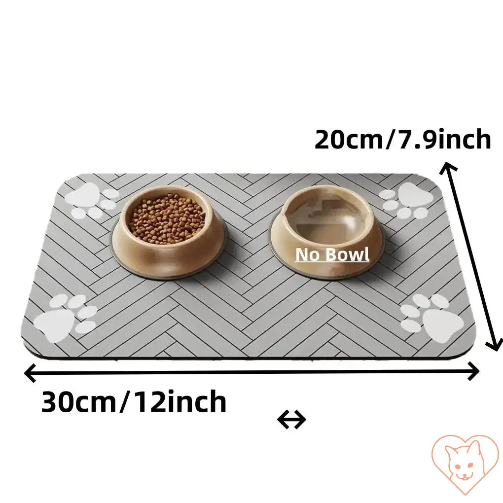 Absorbent pet feeding mat with non-slip backing, designed for cats and dogs, showing dimensions of 30cm x 20cm.