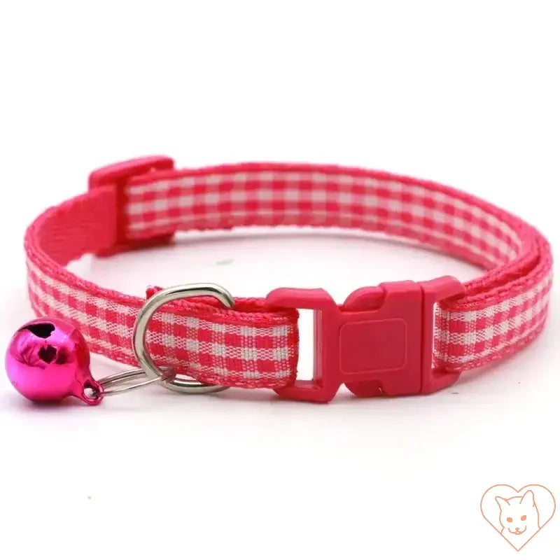 Adjustable lattice cat collar in pink with bell, perfect for small cats and kittens.