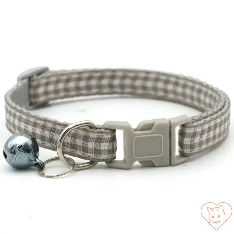 Adjustable lattice cat collar with bell in stylish plaid pattern, perfect for small cats and kittens.