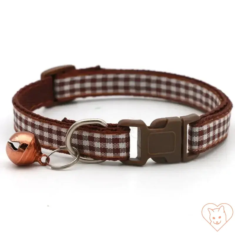 Adjustable lattice cat collar with bell, stylish plaid design, perfect for small cats and kittens.