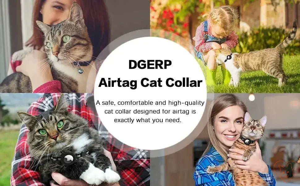 Airtag Cat Collar collage featuring cats and owners, showcasing safety and comfort with breakaway design.
