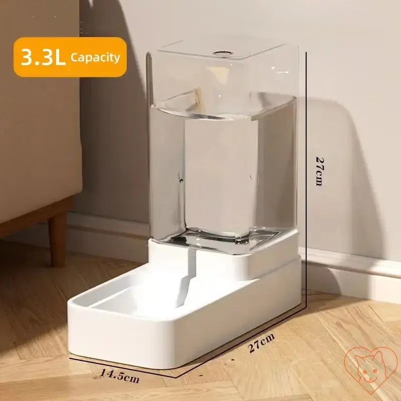 Automatic cat feeder and water dispenser with 3.3L capacity, featuring gravity-fed design for convenient pet care.