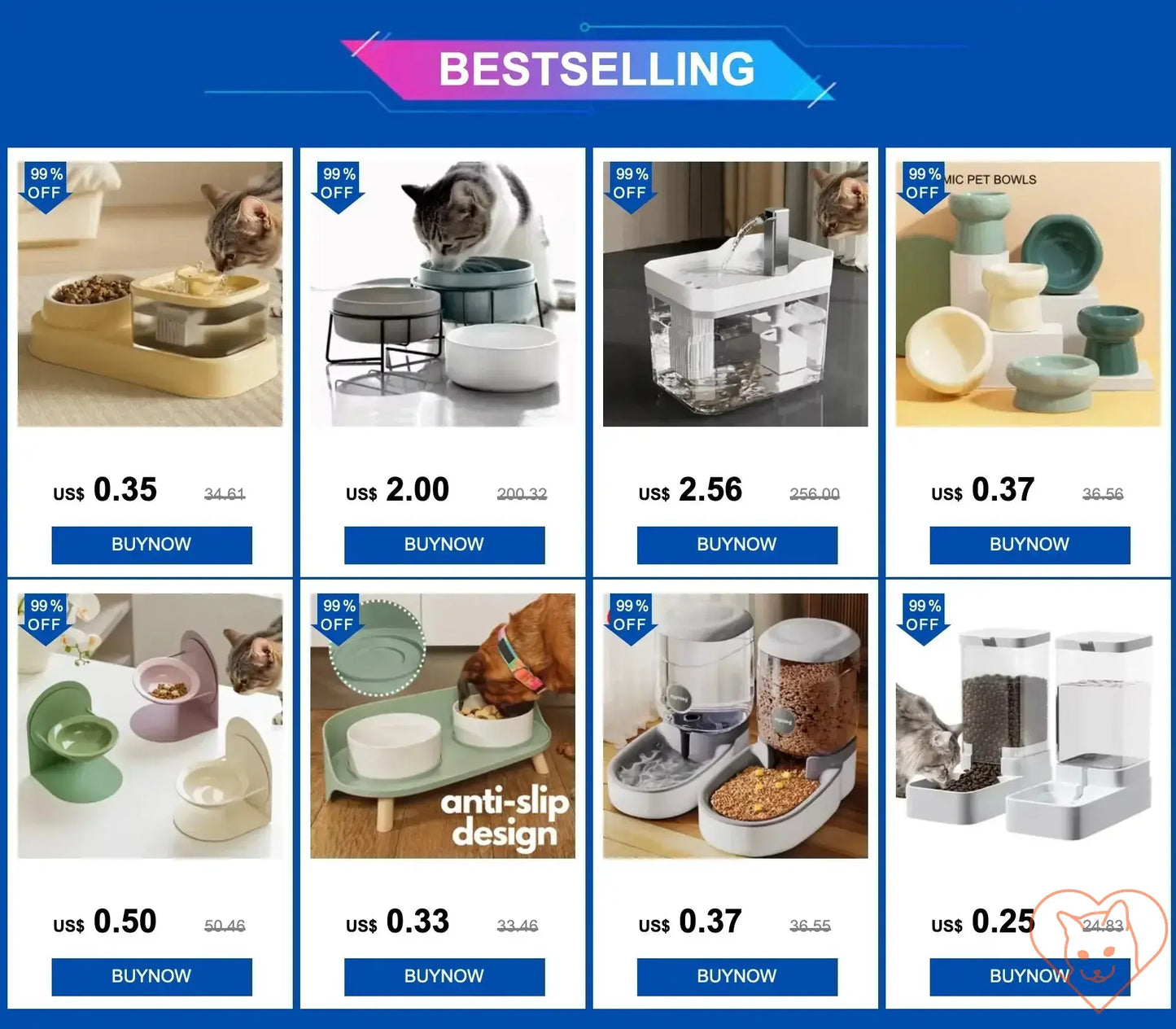 Bestselling automatic cat feeders and pet bowls with various designs, discounts, and buy now options.