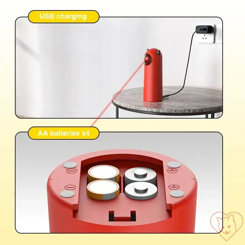 USB charging and AA battery compartment of the Automatic Cat LED Laser Toy for interactive play.