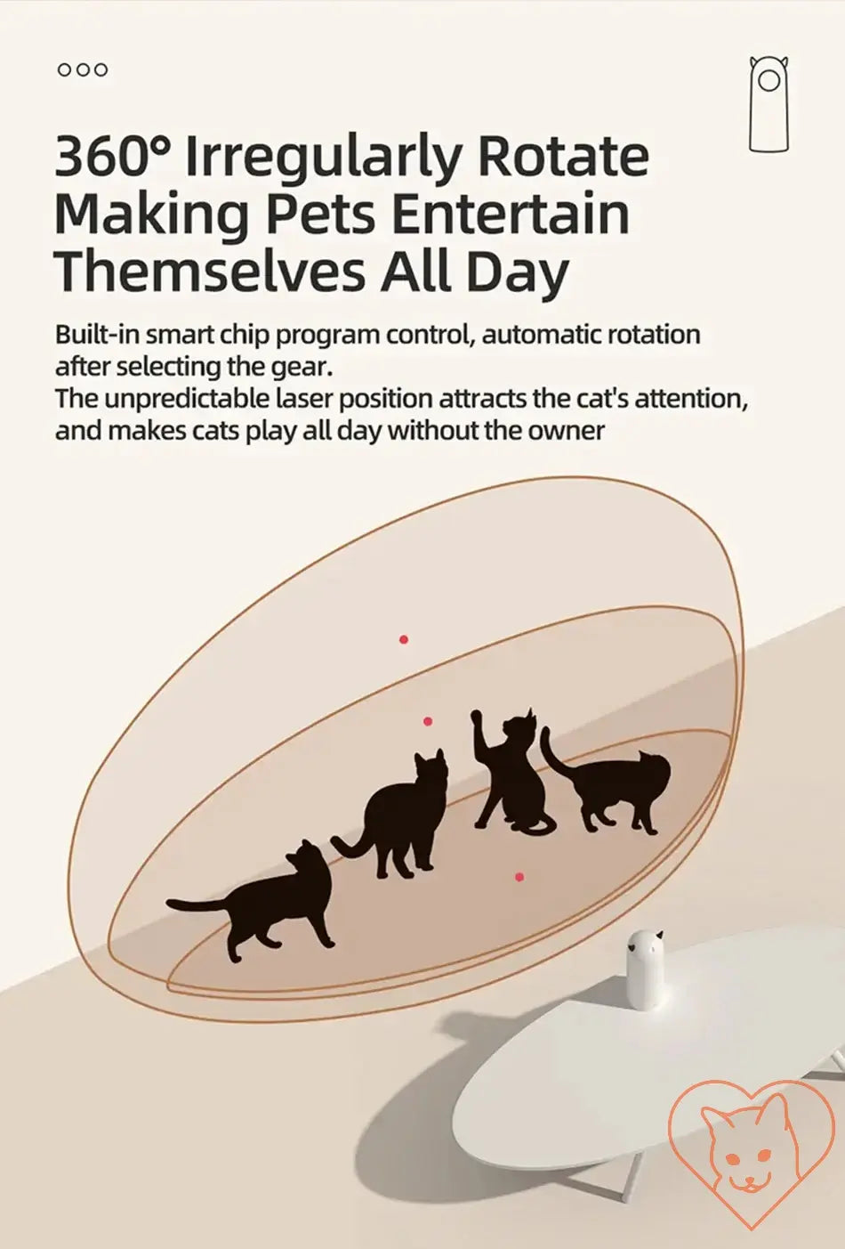 Automatic cat LED laser toy with rotating laser for entertaining pets indoors, encouraging play and exercise.