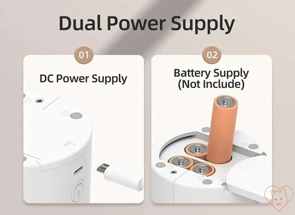 Image showing dual power supply options for a device: DC power supply and battery supply (not included).