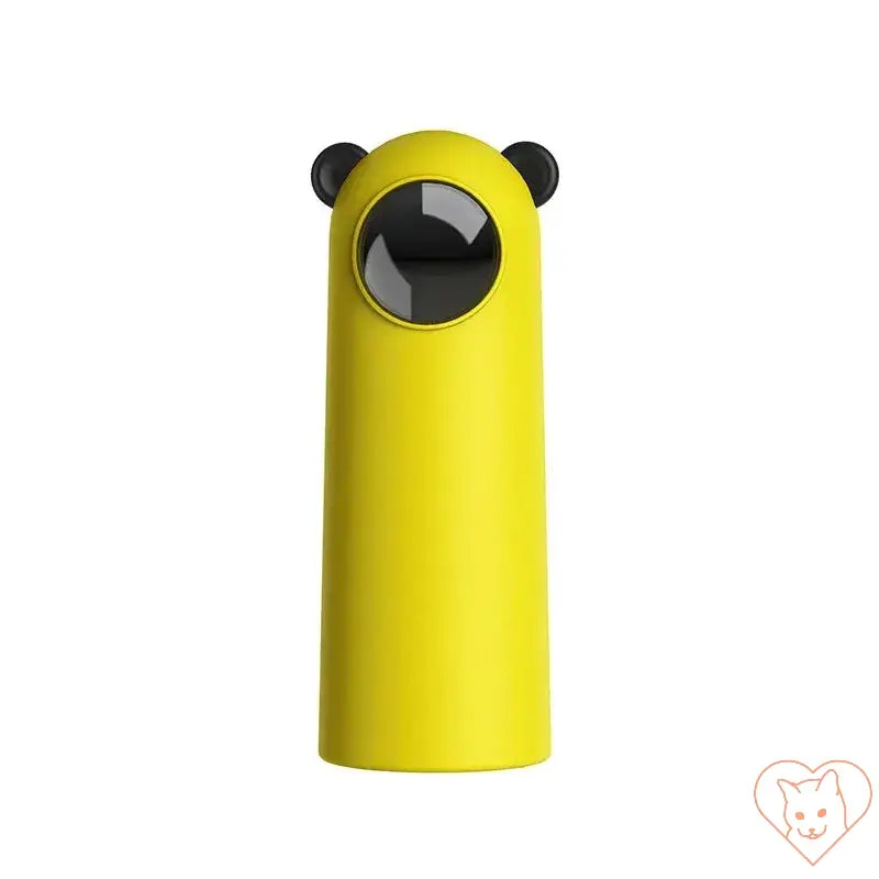 Bright yellow automatic cat LED laser toy with playful panda design for interactive play.