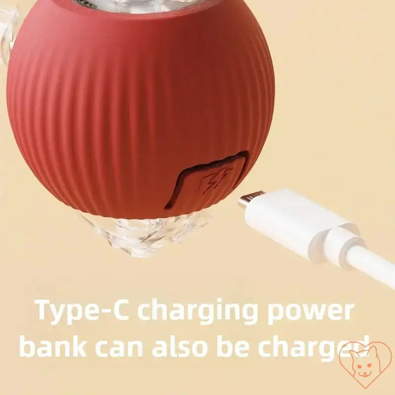 Close-up of a red Type-C charging power bank with cable, highlighting charging feature.