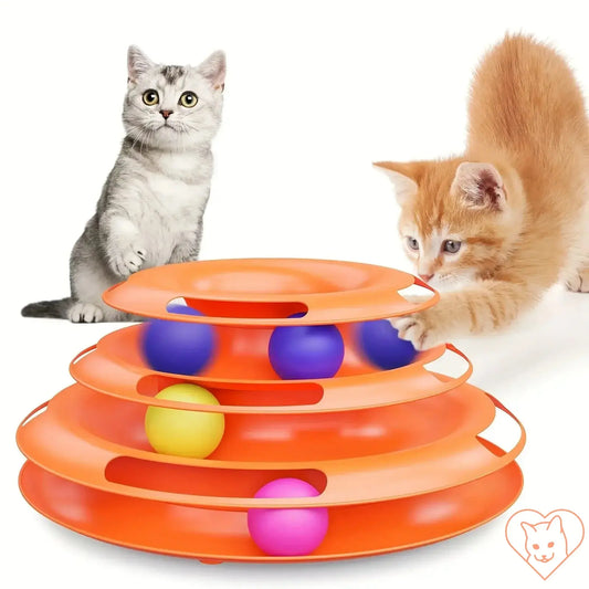 Interactive Cat Four Layer Turntable Toy with colorful balls for feline fun and mental stimulation.