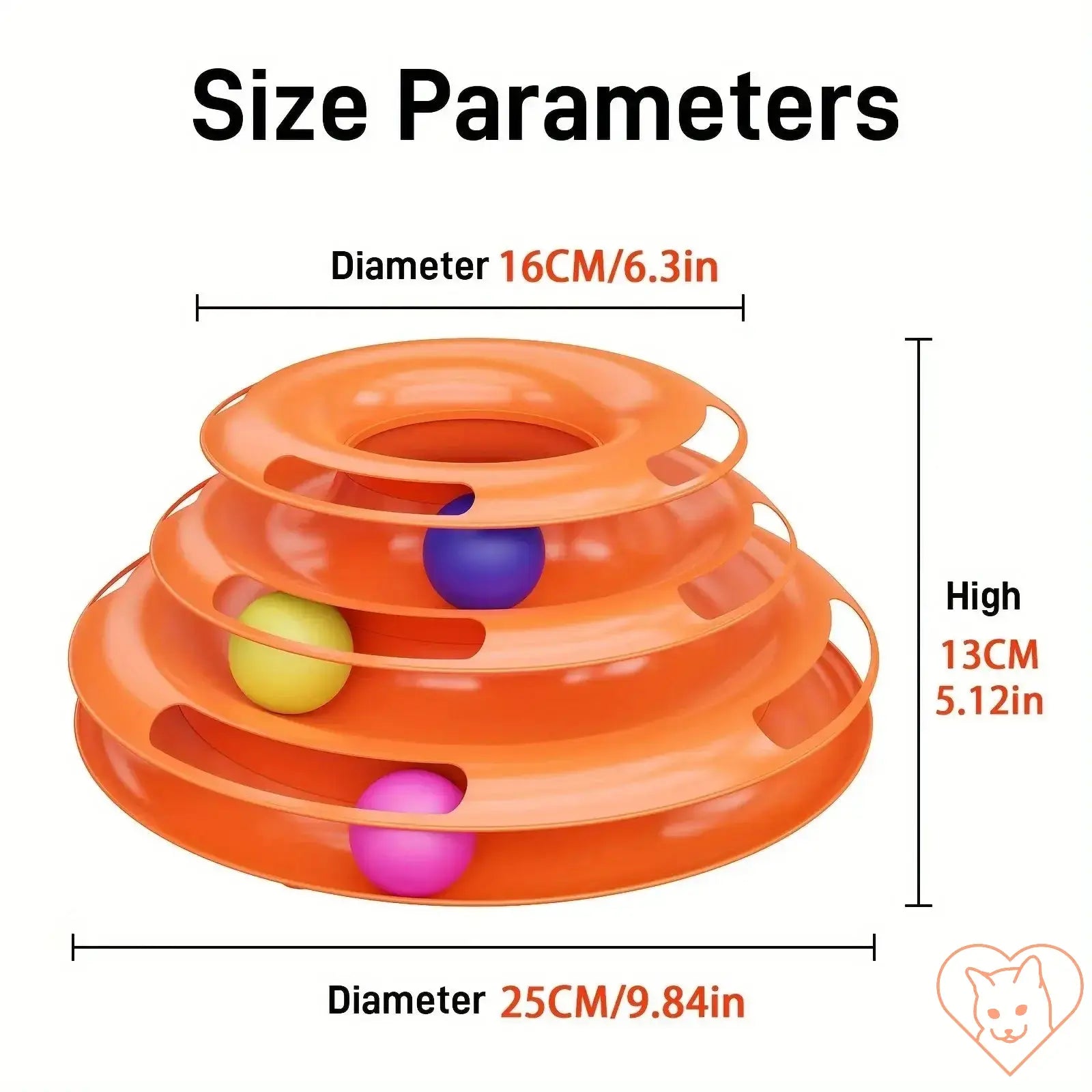 Size parameters of the Cat Four Layer Turntable Toy showing its diameter of 16cm and height of 13cm.