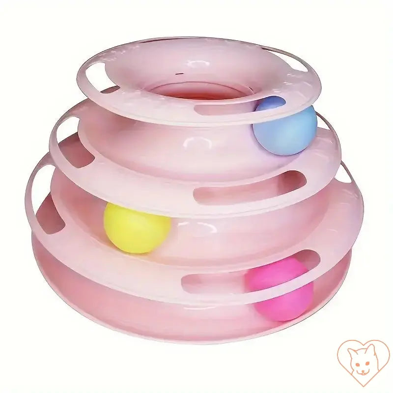 Cat Four Layer Turntable Toy in pink with colorful spinning balls for interactive feline playtime.